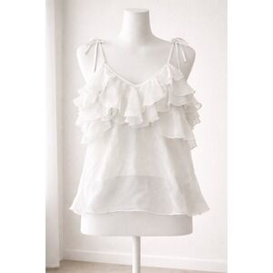 Know One Cares White Tiered Ruffle Camisole Chiffon V-Neck Top GST2898 M